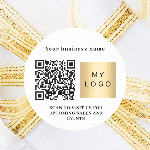 Business name logo qr code brand color classic round sticker
