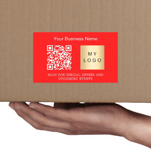 Business name logo qr code bright red rectangular sticker