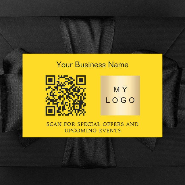 Business name logo qr code yellow rectangular sticker (Creator Uploaded)