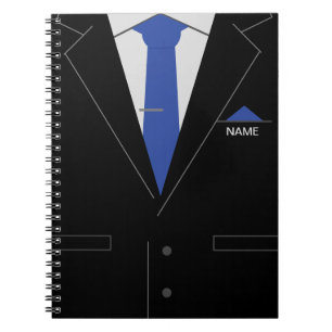 Business Name Notebook - Black Suit Blue Necktie