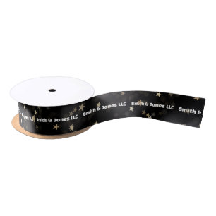 Business Name On Gold Stars and Black Satin Ribbon