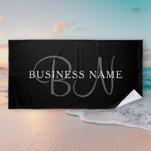 Business Name or Surname Monogram   Black & White Beach Towel