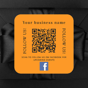 Business name orange qr code Facebook Square Sticker
