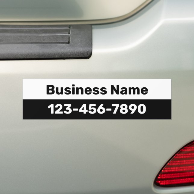 Business Name Phone Number Black and White Bumper Sticker (On Car)