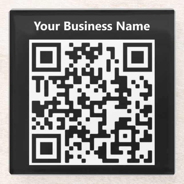 Business Name plus QR Code on a Glass Coaster (Front)