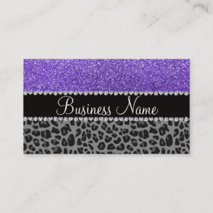 Business name purple glitter black leopard business card