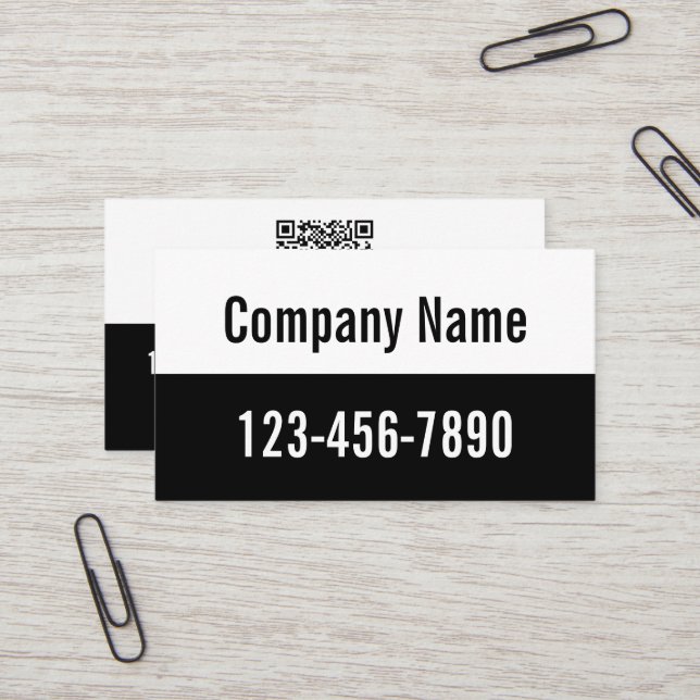 Business Name QR Code Phone Number Black and White Business Card (Front/Back In Situ)