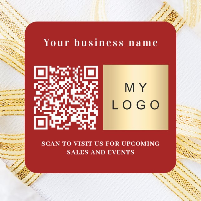 Business name red logo qr code square sticker (Creator Uploaded)