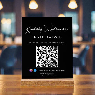 Business Name Signature Script QR Code Black Acrylic Sign