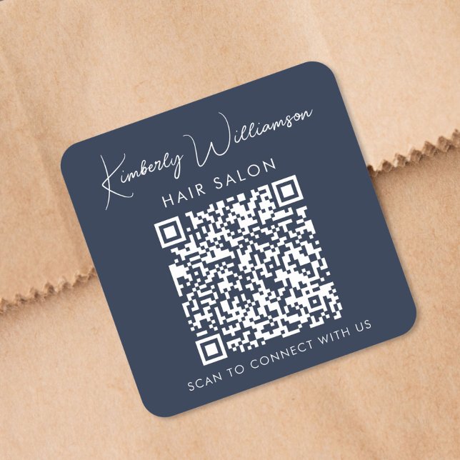 Business Name Signature Script QR Code Promotional Square Sticker (Business Name Signature Script QR Code Promotional Square Sticker)