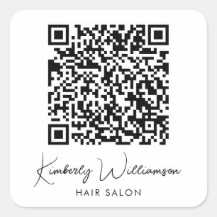 Business Name Signature Script QR Code Square Sticker