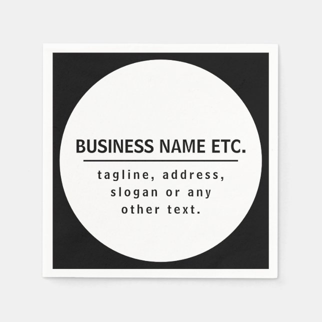 Business Name & Slogan/other text | Black & White Napkin (Front)
