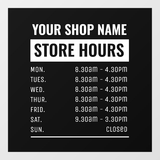 Business Name Store Hours Opening Times (Sheet)