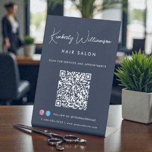 Business Name Stylish Signature Script QR Code Pedestal Sign