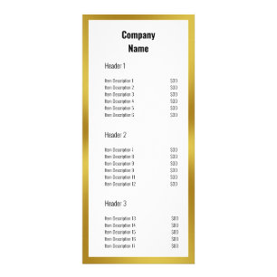 Business Name White and Faux Gold Price List Rack Card