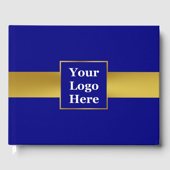 Business Navy Blue Gold Your Logo Corporate Event Guest Book (Front)