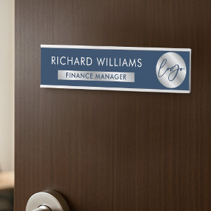 Business Navy & Silver Logo Staff Name Job Title Door Sign