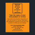 Business New Product or Service on Orange Flyer<br><div class="desc">Are you ready and excited to sell your new product or offer your new service to your customers? Are you looking for marketing material to advertise your new product or service? Please see this orange flyer. You might like it. Font colour is black. To customise this flyer, upload the photo...</div>