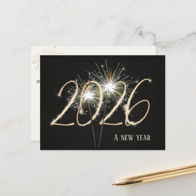 Business New Year 2026 Party Sparklers Postcard (Front/Back In Situ)