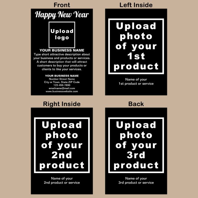 Business New Year Black Folded Greeting Card (Black New Year folded greeting card with your business brand and products or services.)