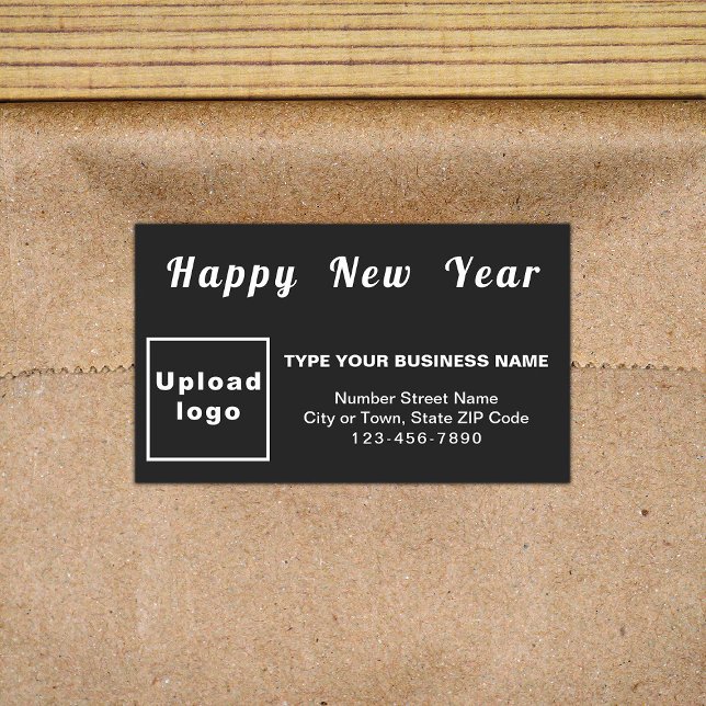 Business New Year Black Rectangle Sticker (New Year greeting with your business brand on black rectangle sticker.)