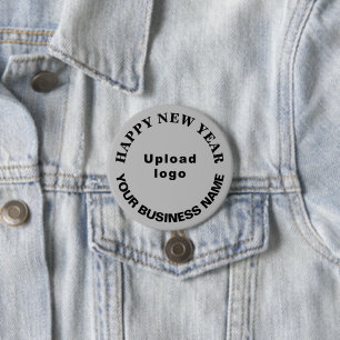 Business New Year Greeting on Grey Round Button