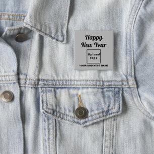Business New Year Greeting on Grey Square Button