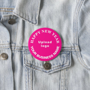 Business New Year Greeting on Pink Round Button