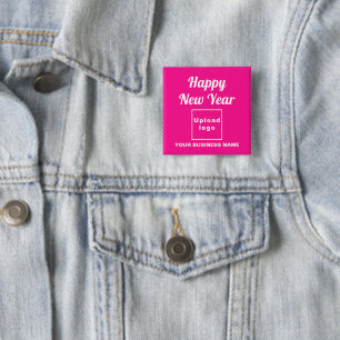 Business New Year Greeting on Pink Square Button