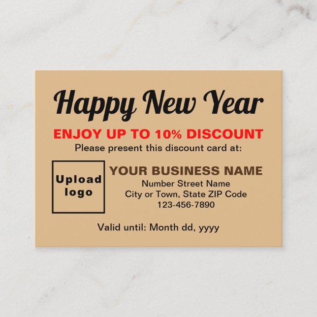 Business New Year Light Brown Discount Card (Front)