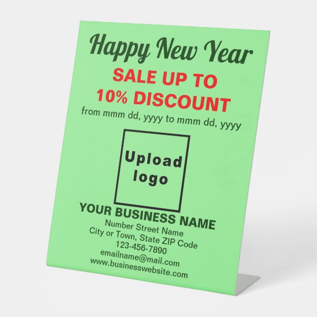 Business New Year Sale on Light Green Pedestal Sign (Front)
