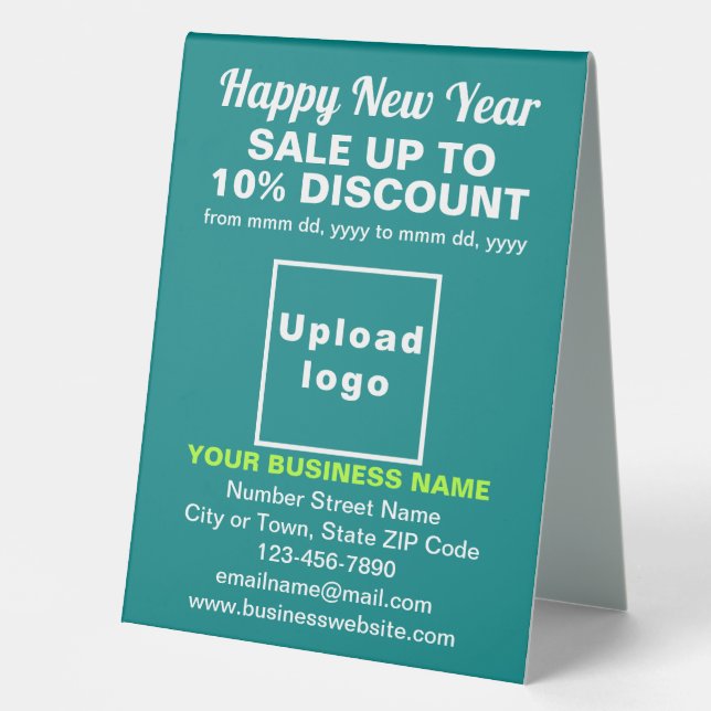 Business New Year Sale on Teal Green Table Sign (Front)