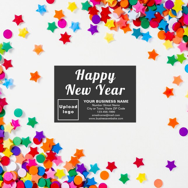 Business New Year Small Black Flat Card (Business brand with New Year greeting on small black flat card)
