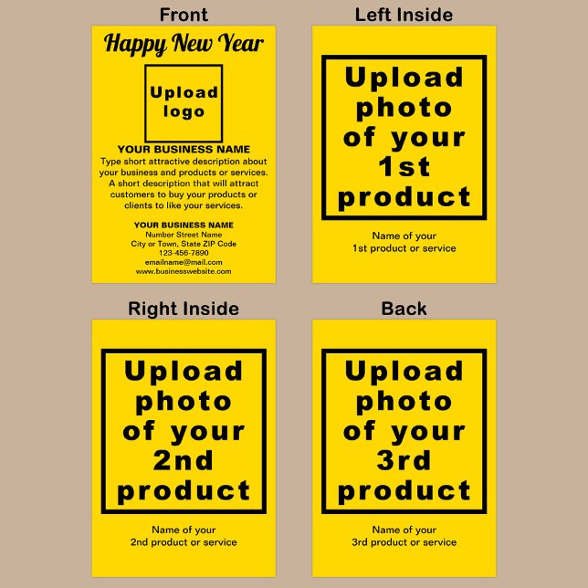 Business New Year Yellow Folded Greeting Card (Yellow New Year folded greeting card with your business brand and products or services.)