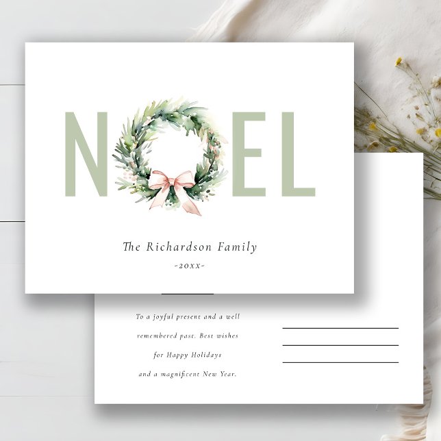 Business Noel Christmas Wreath Corporate Logo Holiday Postcard (Creator Uploaded)