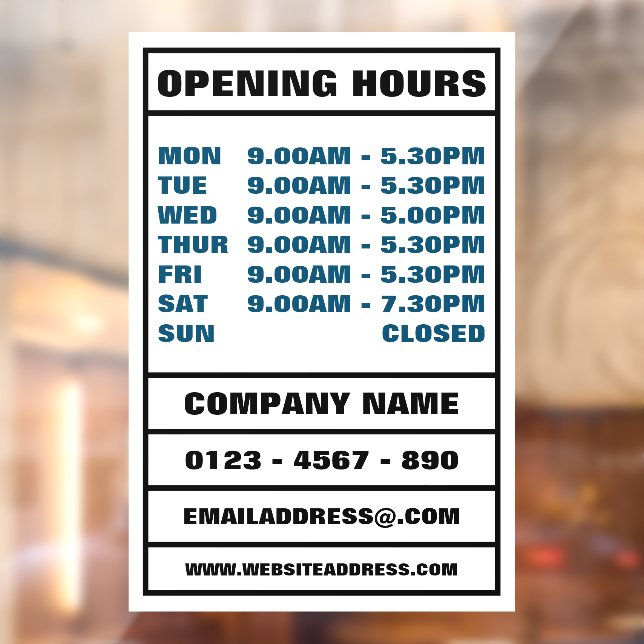 Business Opening Hours and Information (Sheet 2)
