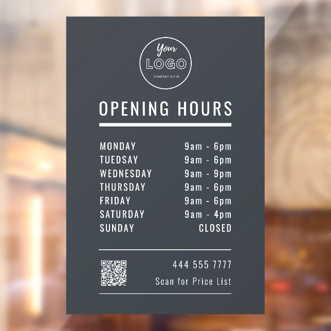 Business Opening Hours on Grey with Logo QR Code (Sheet 2)