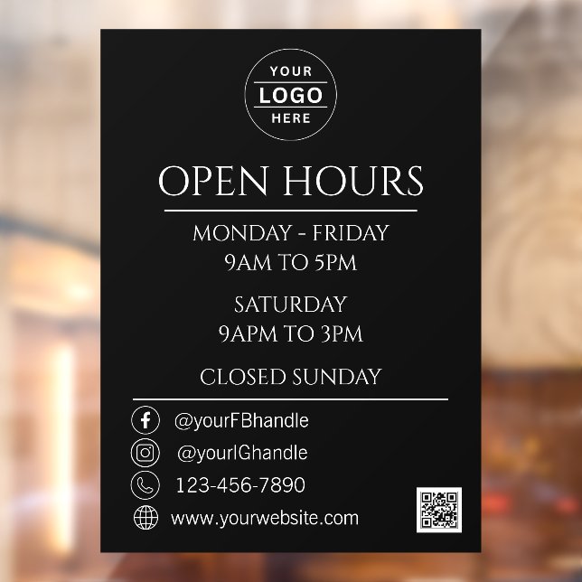 Business Opening Hours QR Code Black Logo (Sheet 2)