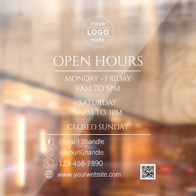 Business Opening Hours QR Code White Logo (Sheet 2)