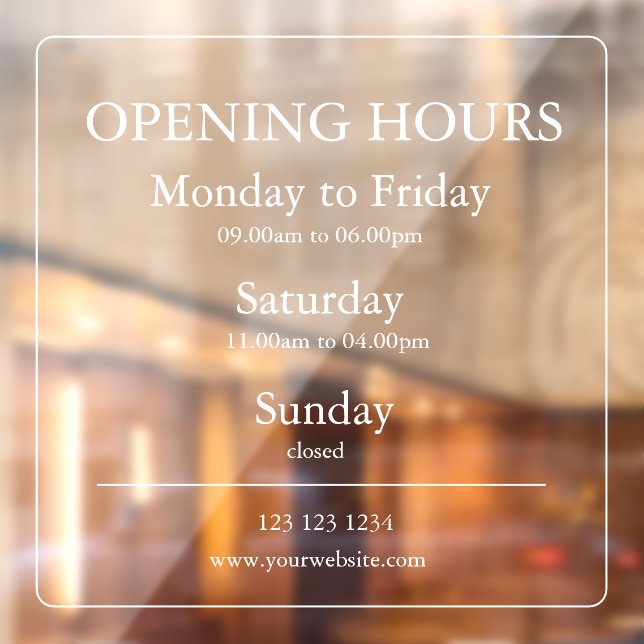 Business Opening Hours Sign | Window Cling (Sheet 2)