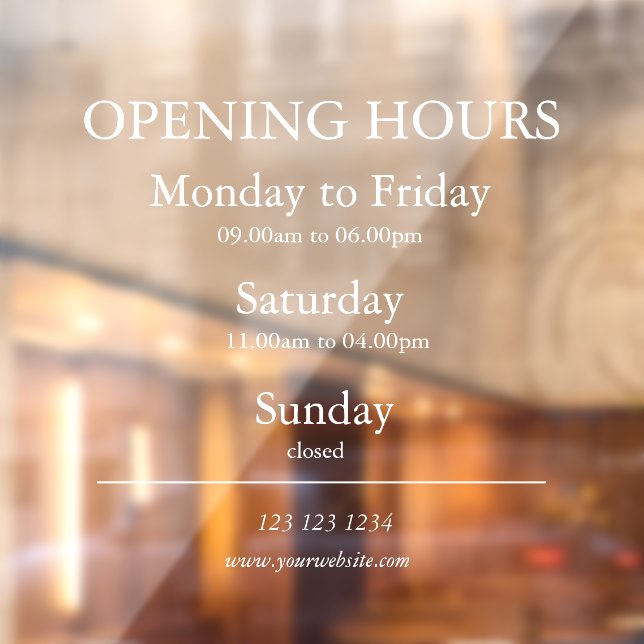 Business Opening Hours Sign | Window Cling (Sheet 2)