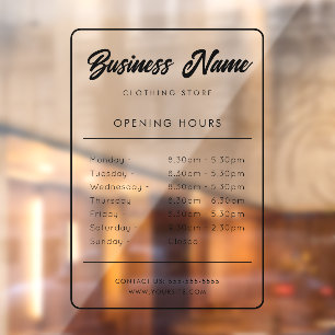 Business Opening Hours Signage  Window Cling