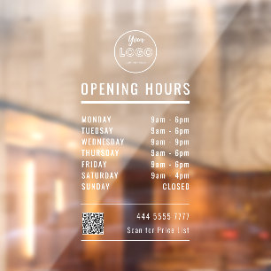 Business Opening Hours White with Logo and QR code