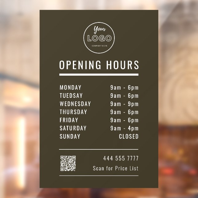 Business Opening Hours with Logo QR Code Brown (Sheet 2)