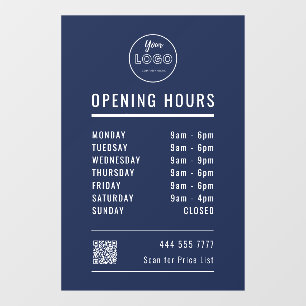 Business Opening Hours with Logo QR Code Navy Blue