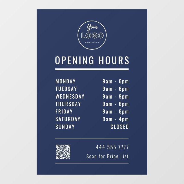 Business Opening Hours with Logo QR Code Navy Blue (Sheet)