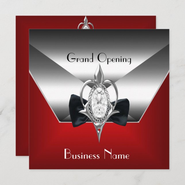 Business Opening red Silver Diamond Jewel Invitation (Front/Back)