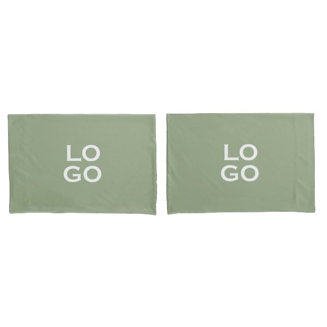 Business or Company Custom Logo on Sage Green Pillowcase (Front-Set)