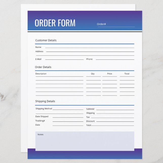 Business Order Form Template (Front/Back)