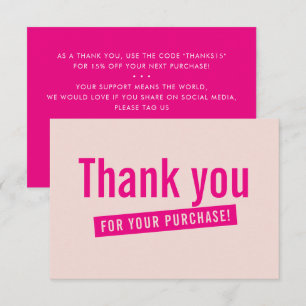 BUSINESS ORDER INSERT modern thank you bright pink Card
